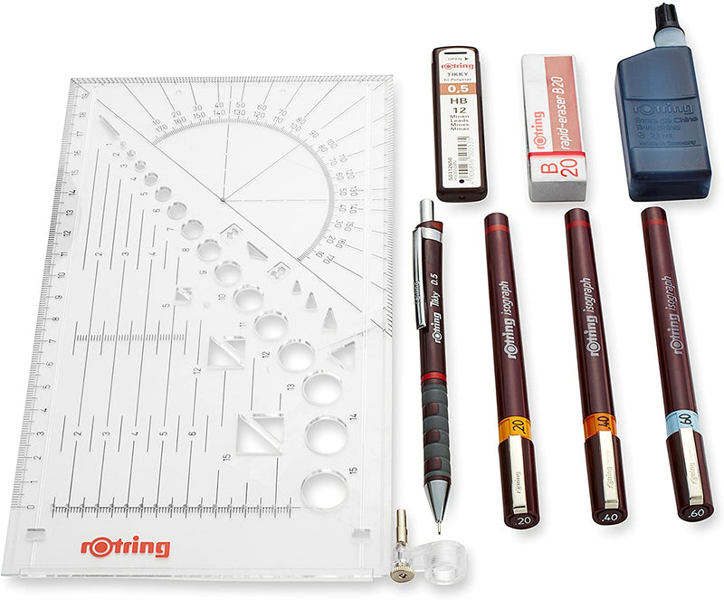 rOtring Isograph Technical Drawing Pens, Set, 3-Piece College Set (.20-60 mm)