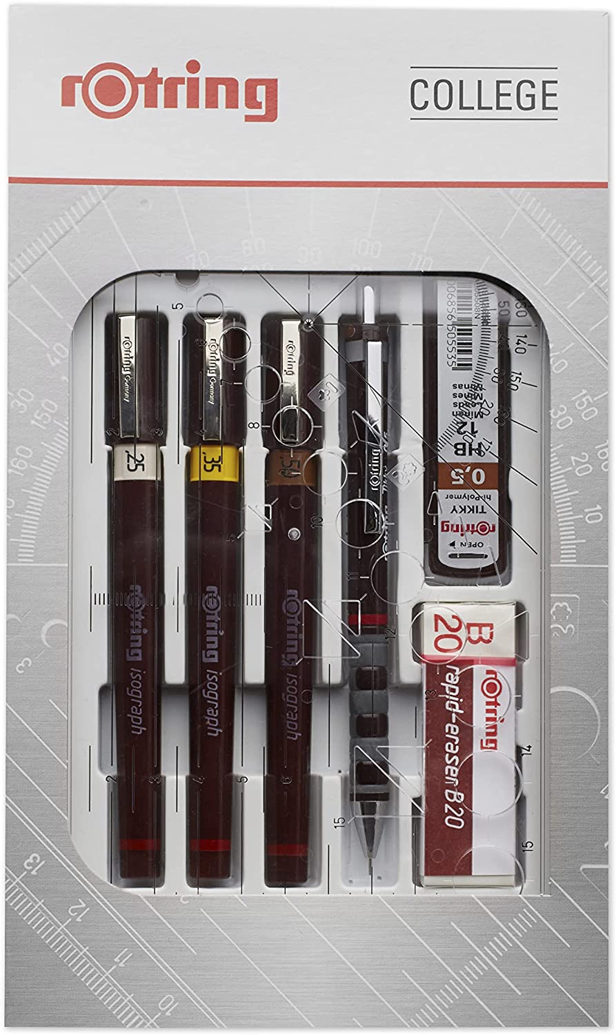 rOtring Isograph Technical Drawing Pens, Set, 3 pen set of high