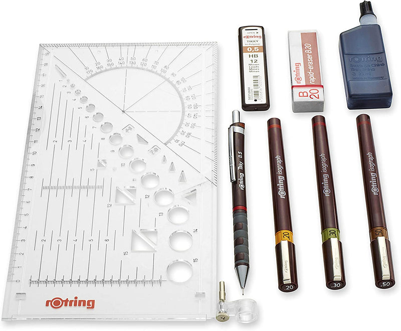rOtring Isograph Technical Drawing Pens, Set, 3-Pen College Set, Brown