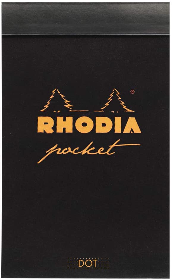RHODIA 8550C - Pocket Stapled Notepad Black or Orange - 7.5 x 12 cm - Dotted Dot - 40 Detachable Sheets - 80G Clairefontaine Paper - Soft and Resistant Coated Card Cover - Classic