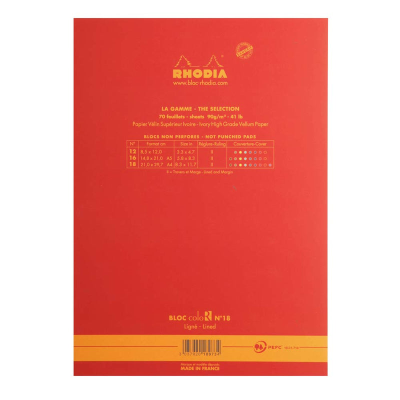 Rhodia coloR POPPY head stapled pad N°12 8,5x12cm 70sh. lined 90g - 12973C