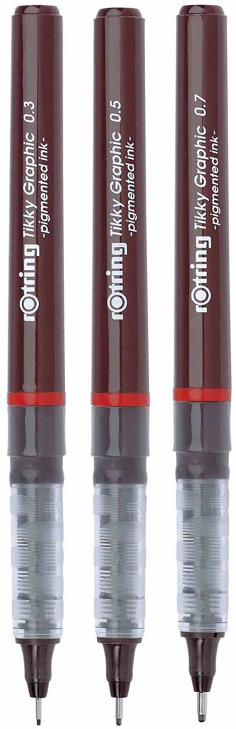 rOtring Tikky Graphic Fineliner Pens, 0.7mm & 0.5mm & 0.3mm, Black Ink